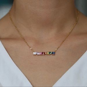 Rainbow pride 🌈 baguette rose gold 925 silver minimalist layering necklace